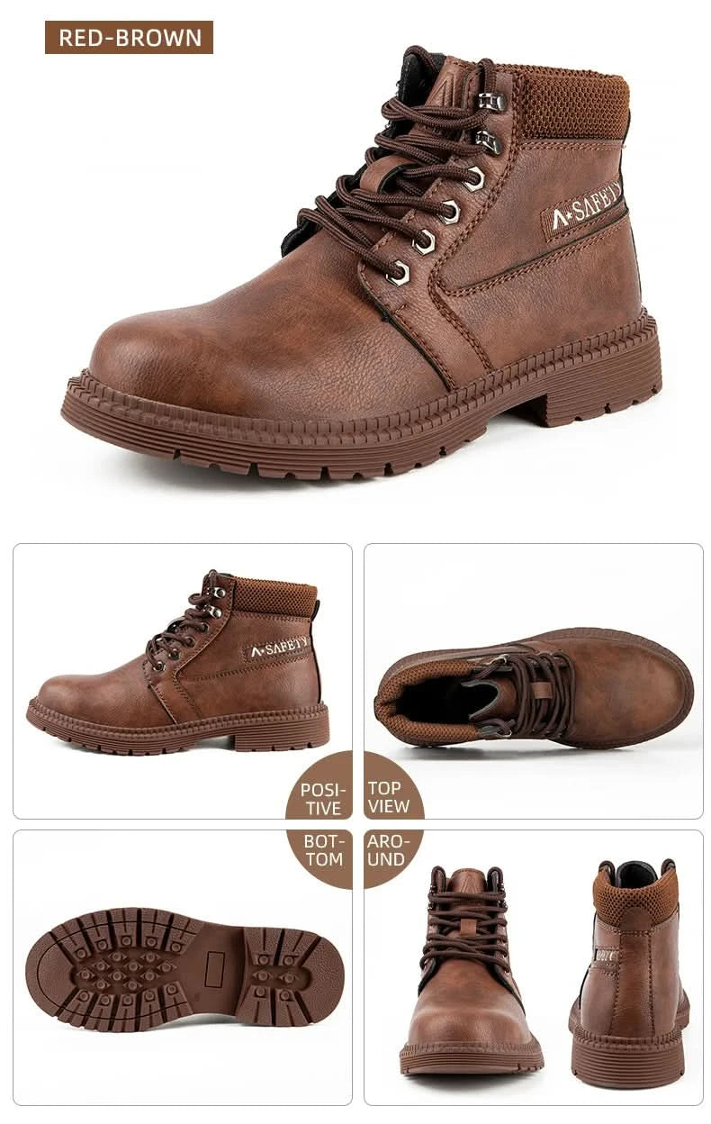 Men's Waterproof Steel Toe Work Boots High-Top Safety Shoes Slip Resistant Protective Boots Indestructible Comfort Arch Support