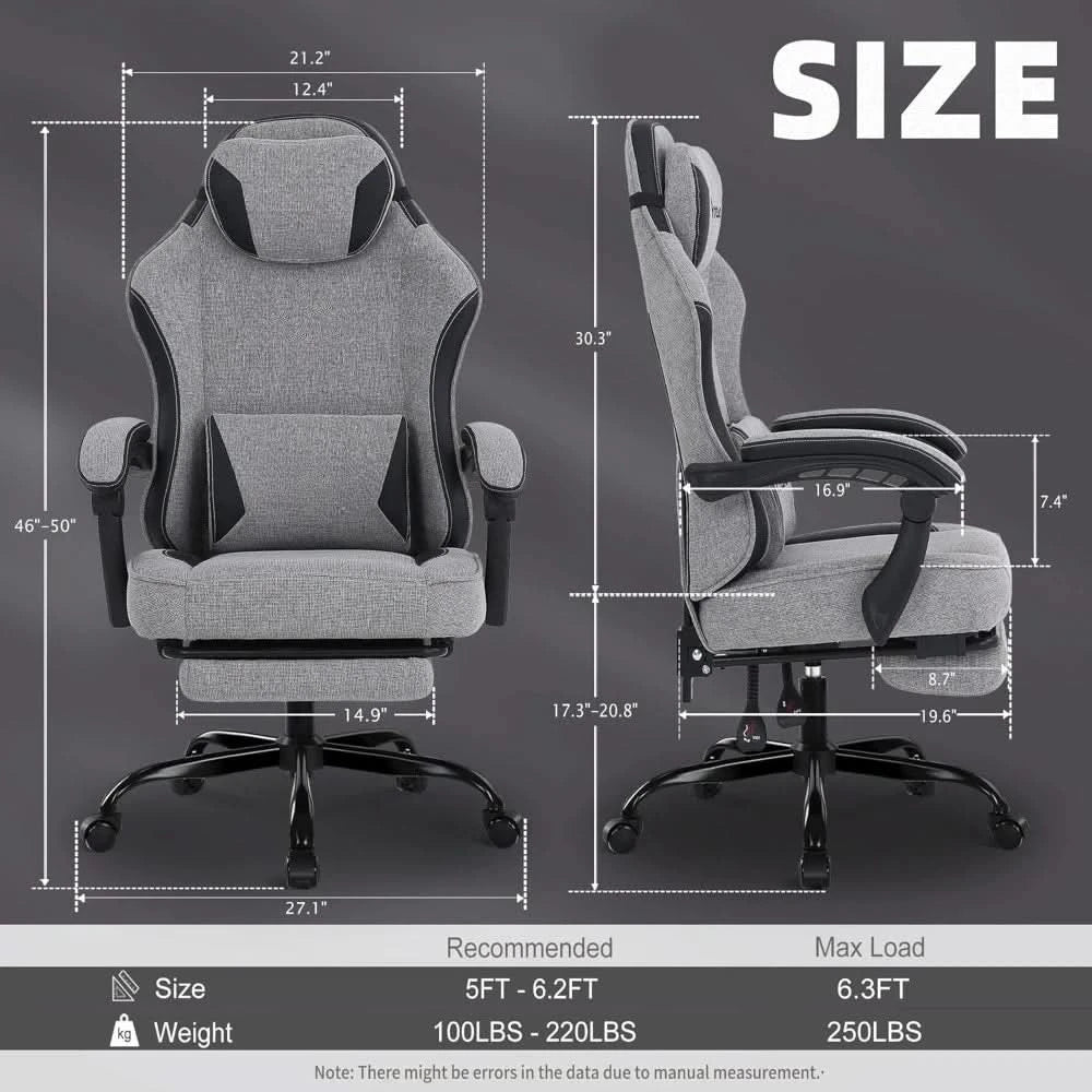 Gaming Chair,Computer Chair Fabric with Pocket Spring Cushion, Office Chair with Footrest and Massage Lumbar Support, Reclining