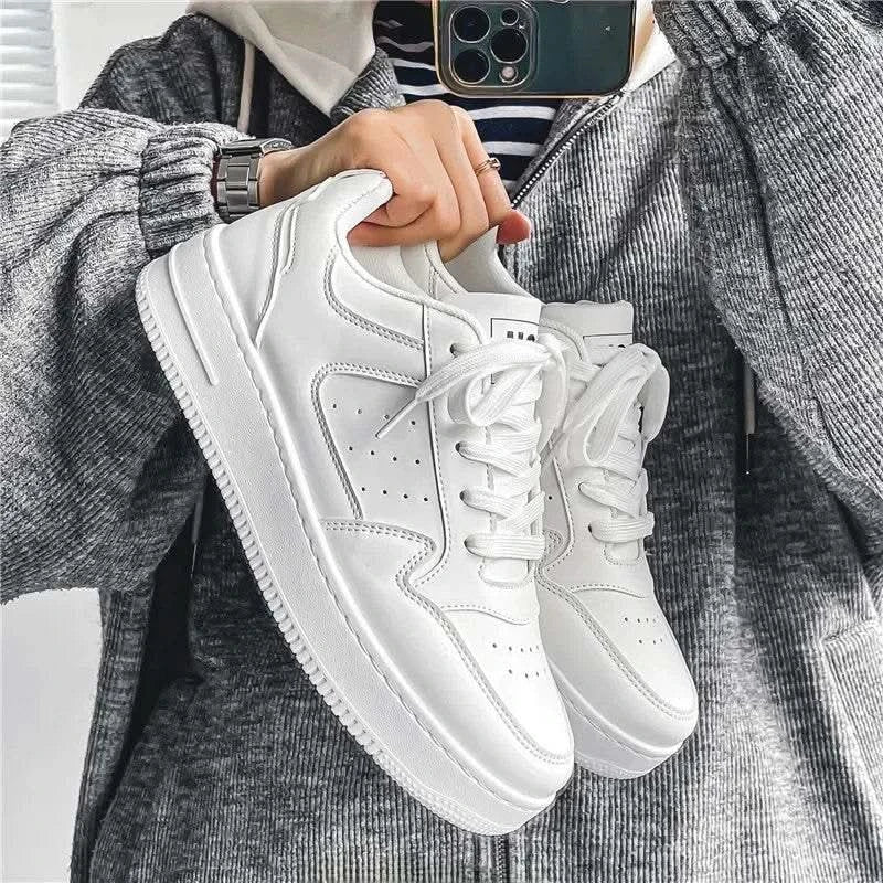 Casual Men's Sneakers Autumn 2025 New Style Winter Pure White Fiberglass Synthetic Lining Rubber Sole Unisex Leisure Shoes - M & M Global