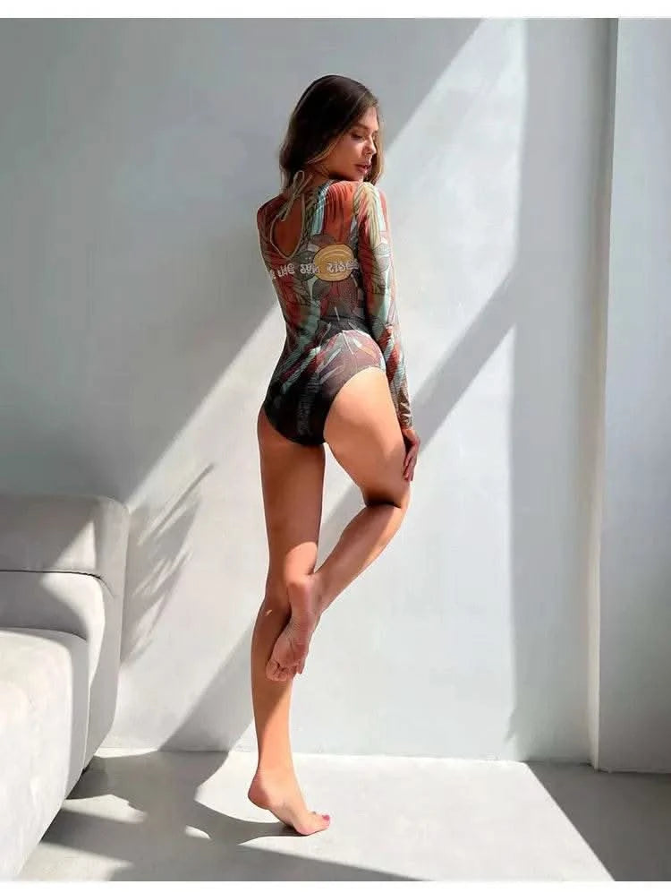 2025 Fashion Sexy Swimsuit 3d Digital Printing Women's Swimsuit Bikini Suit Long Sleeve Sun Protection Surfing Swimsuit Bathing - M & M Global