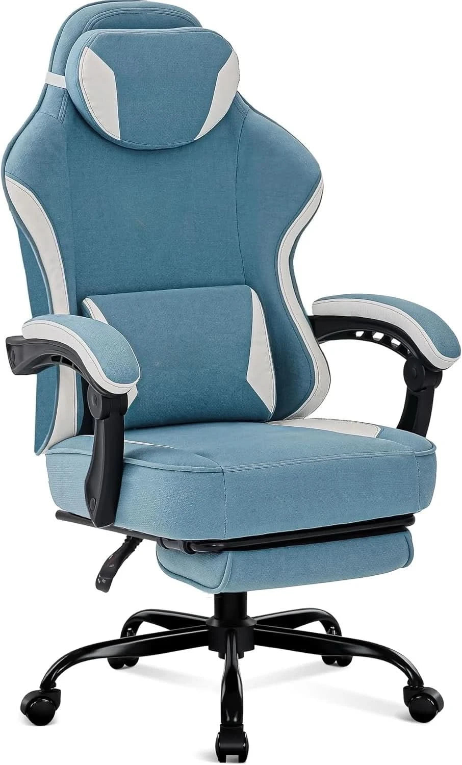 Gaming Chair,Computer Chair Fabric with Pocket Spring Cushion, Office Chair with Footrest and Massage Lumbar Support, Reclining