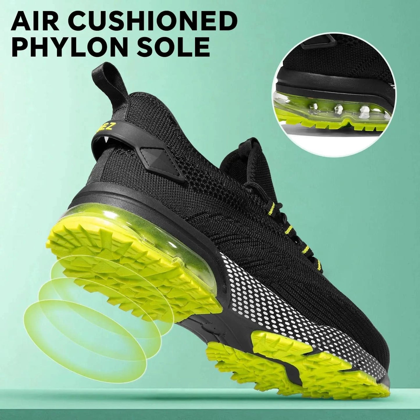 SPIEZ composite toe safety shoes, lightweight air cushion, men's work shoes in black and green - M & M Global