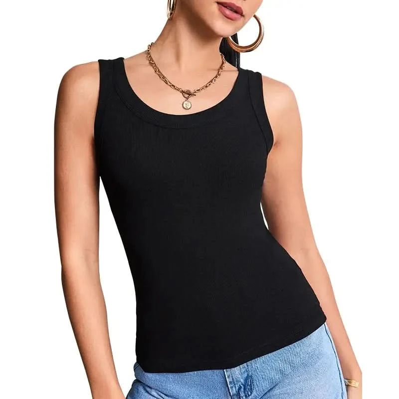 European and American Size Ladies Suspender Vest Sleeveless Top Solid Color Sexy Thread Bottoming Vest for Four Seasons. - M & M Global