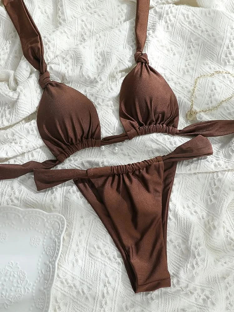 Woman swimsuits String Bikini Set Women High Cut Swimwear Sexy Bathing Suit Bandage Biquini Female Pleated Beachwear Summer - M & M Global
