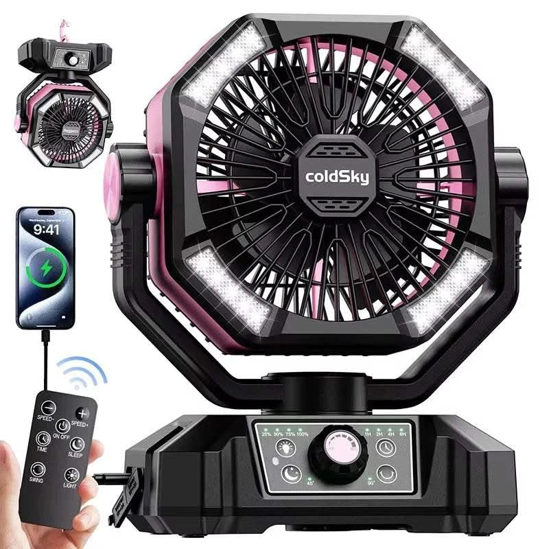 coldSky Camping Fan with 4 LED Lantern 8 Speeds Desk Fan 20000mAh Battery Portable Outdoor Fan for Outdoor Camping and Fishing - M & M Global