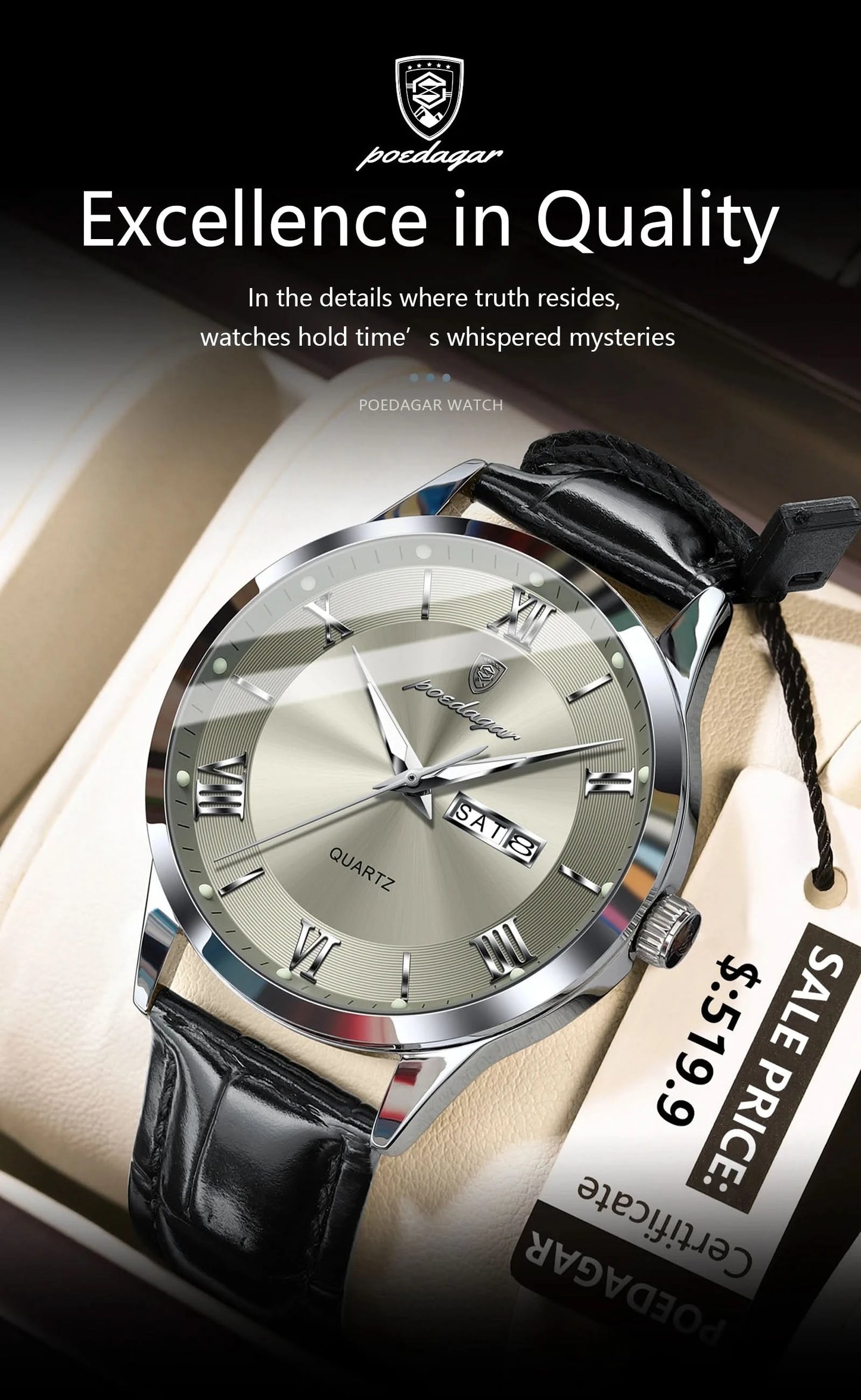 POEDAGAR Top Luxury Watch For Men Military Waterproof Luminous Date Week Man Wristwatch Leather Men's Quartz Watches Sport Reloj - M & M Global