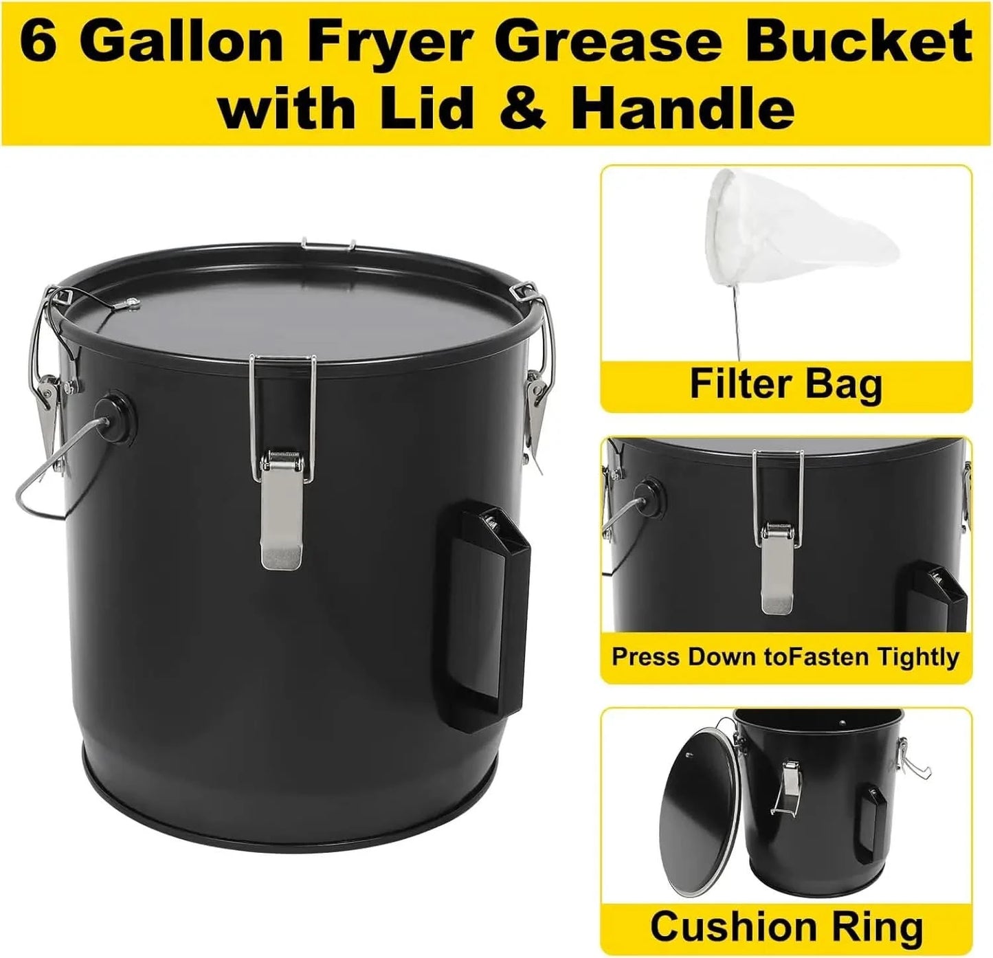 6 Gallon Fryer Grease Bucket Oil Disposal Oil Bucket with Lid and Filter Bag - M & M Global