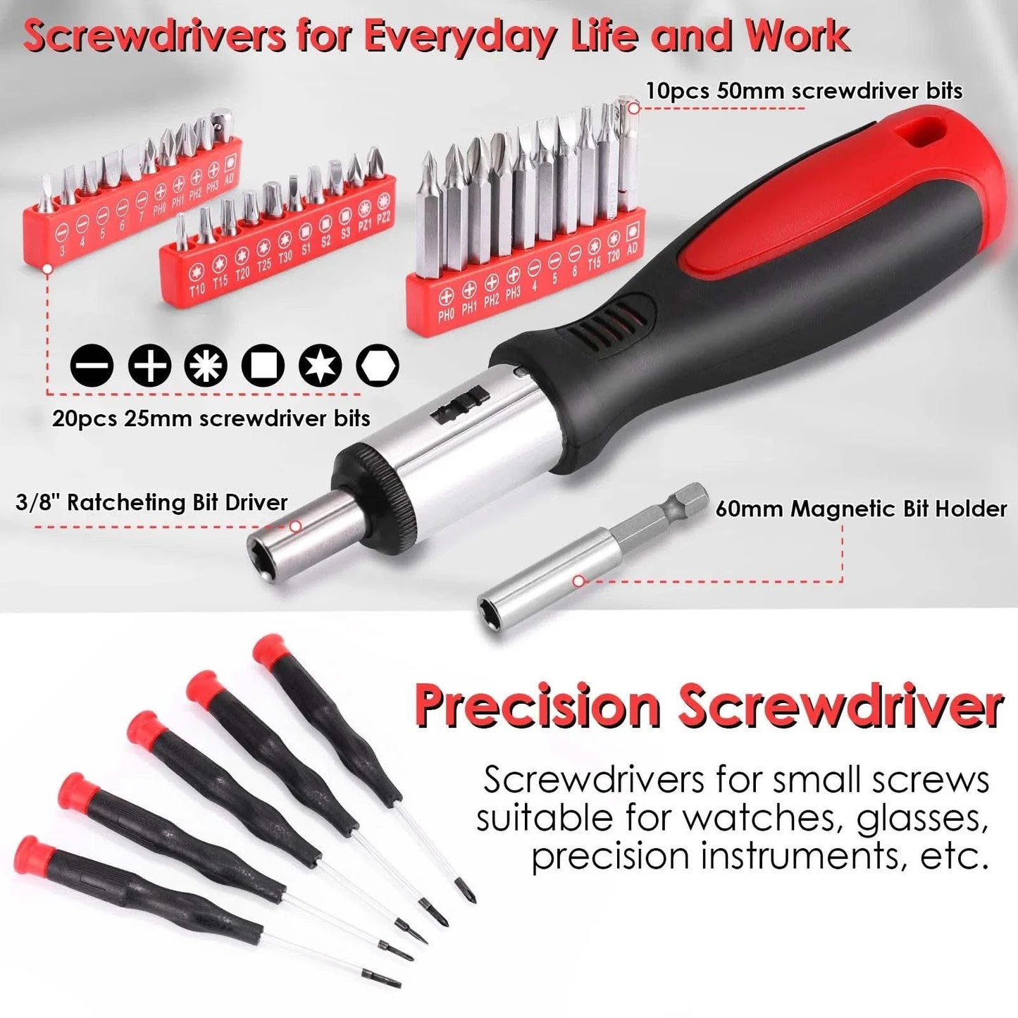 198 Piece Socket Wrench Auto Repair Tool Combination Package Mixed Tool Set Hand Tool Kit with Plastic Toolbox Storage Case - M & M Global