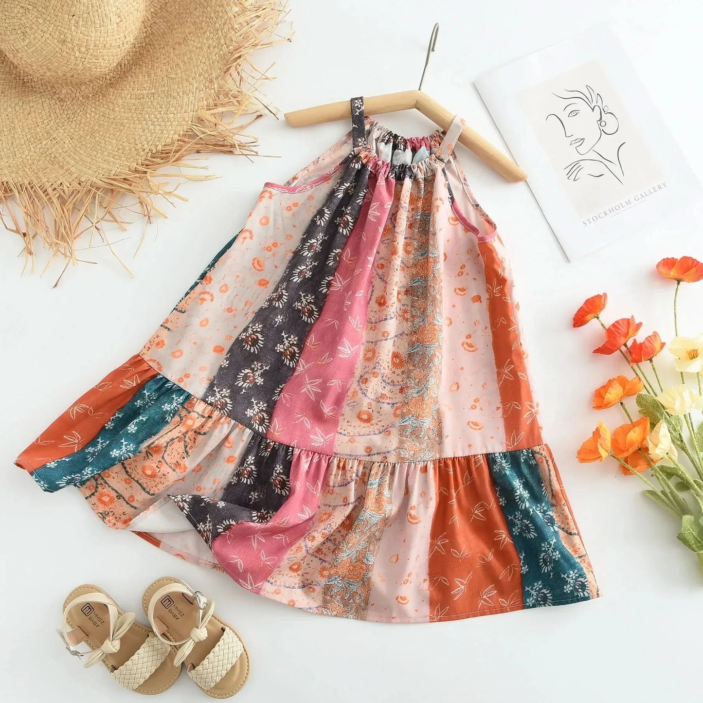 Girls Casual Dresses Floral Print Halter Sleeveless Top Girls Dress Kids Clothes for 2 To 7 Years Chinese Traditional Dress - M & M Global