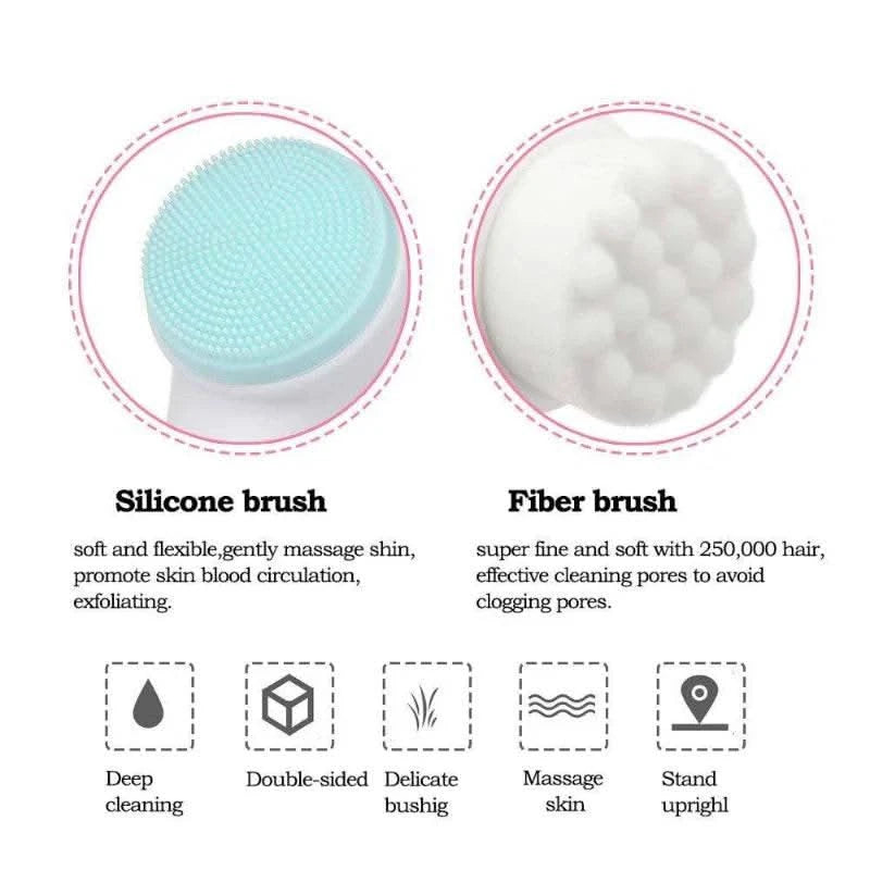 3D Double Silicone Facial Cleansing Brush Manual Massage Facial Brush Soft Bristles Exfoliator Double Sided Face Wash Brush - M & M Global