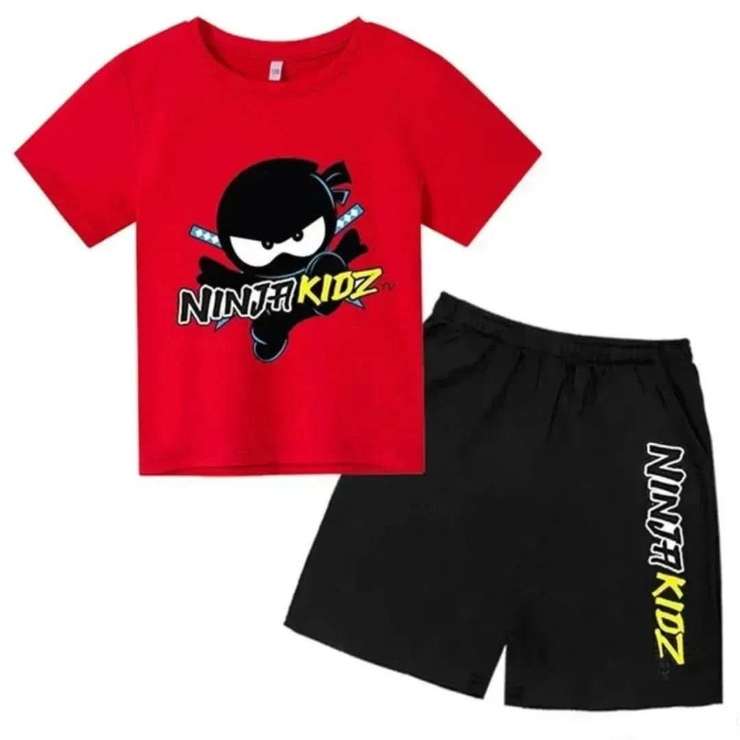 2025 Summer Short sleeved Round neck T-shirt+Shorts Set Ninja Children's Printed Boys and Girls' Cotton Breathable Children's Ca - M & M Global
