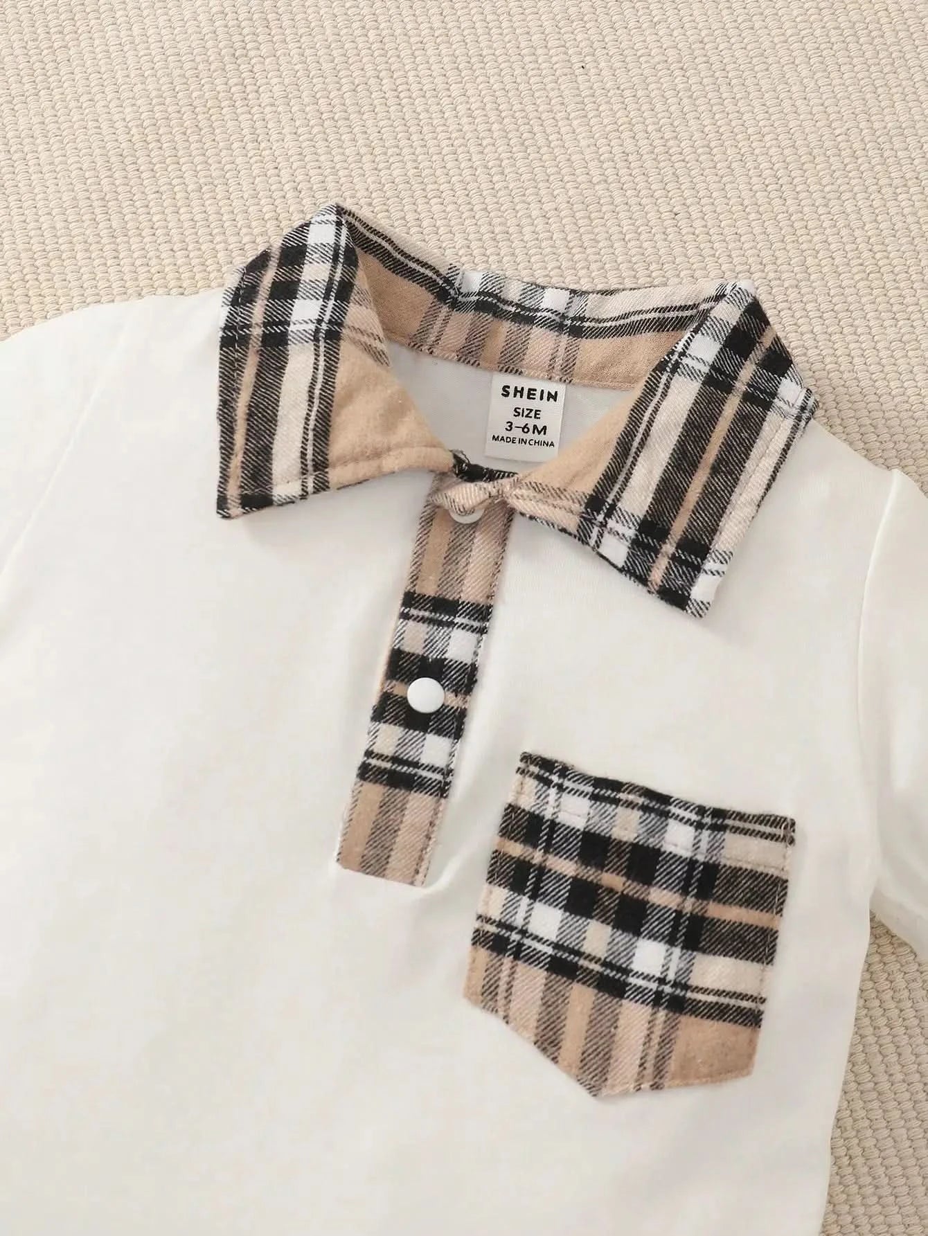 Two-piece baby boy design simple plaid neckline front pocket with plaid hat shorts spring/summer set - M & M Global