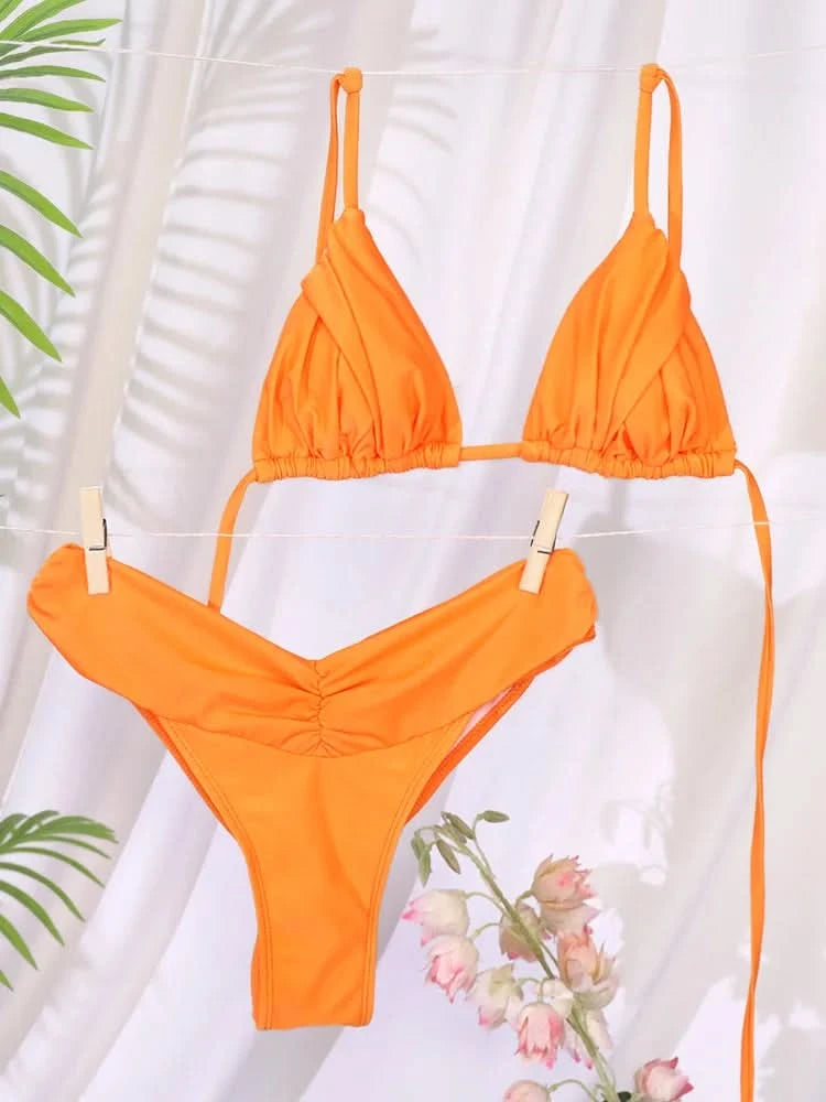 Woman swimsuits String Bikini Set Women High Cut Swimwear Sexy Bathing Suit Bandage Biquini Female Pleated Beachwear Summer - M & M Global