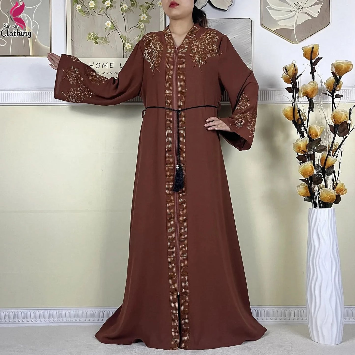 New Muslim Abayas For Women Long Sleeved Dress Dubai Lady Elegant Long Dress Islam Clothing African Abaya Loose Robe With Turban - M & M Global