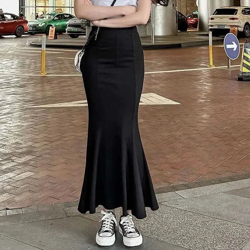 Blackskirt Women's Spring Autumn High-waisted A- line Skirt Fish Tail Vintage Long Dress Sensibility Niche Bodycon Skirt - M & M Global