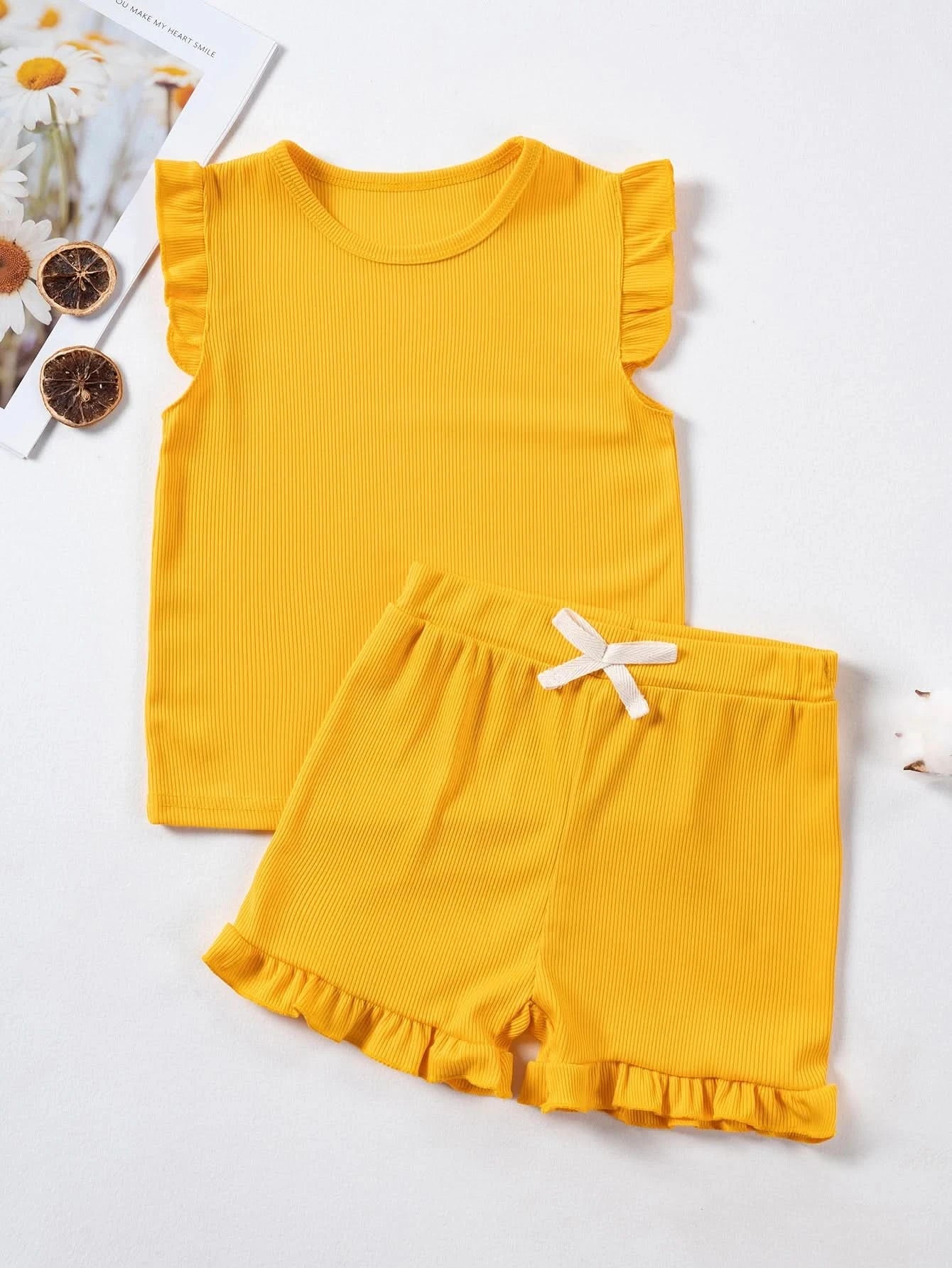 2024 Summer Hot selling Little Girl Daily Casual Clothing Minimalist Little Girl Polyester Set Cool Sleeveless Shorts Set Girl - M & M Global