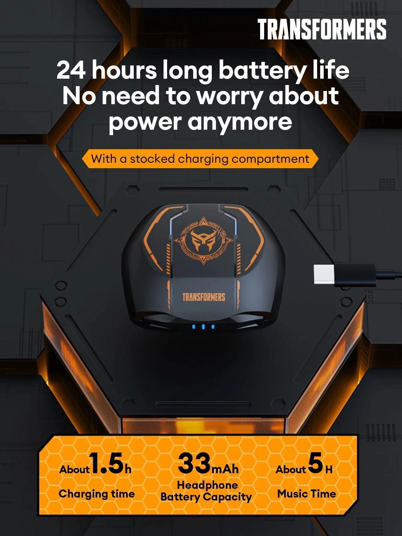 Ship From US Transformers TF-T06 Bluetooth Earphones Gaming Headset Low Latency with Mic Headphones HD Call Wireless Earbuds