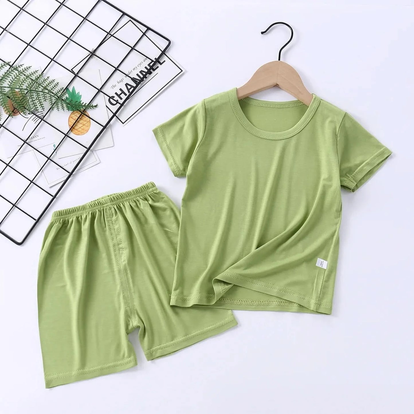 Children's Pajamas Modal Short-sleeved Suit Summer Pajamas Children's Clothing High Waist Belly Protection Home Clothes - M & M Global