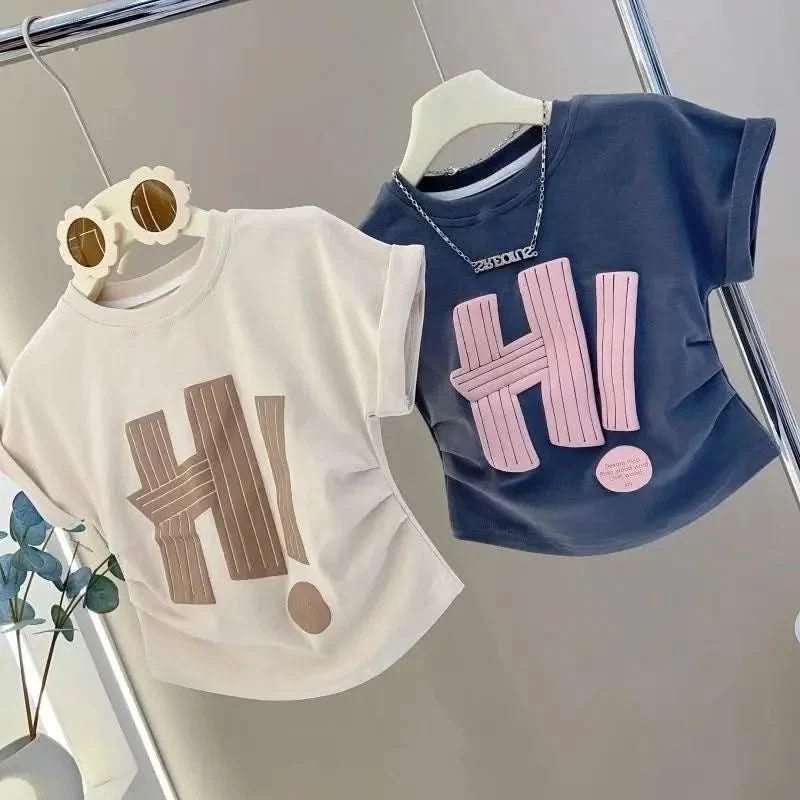 Girls Clothes Sets 2024 Summer Children Short-sleeved Suit Teenage Girls Letter T-shirt Shorts Tracksuit Outfit Clothing Set - M & M Global