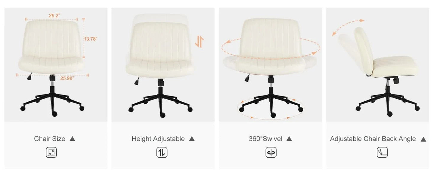 JHK Armless Cross Office Chairs with Wheels PU Leather Swivel Living Room Desk Chair Height Adjustable Support Seat Furniture