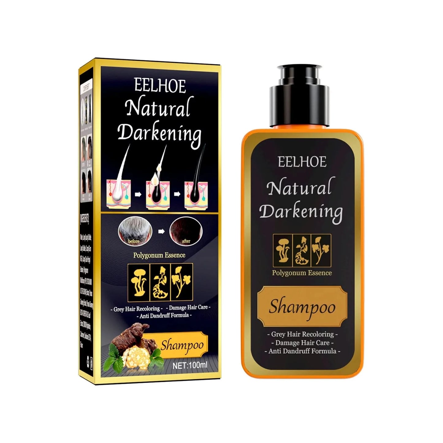 Hair Darkening Shampoo Repair Gray White Natural Color Dye Anti Scalp Itchy Care Dandruff Removal Polygonum Black Hair Shampoo - M & M Global