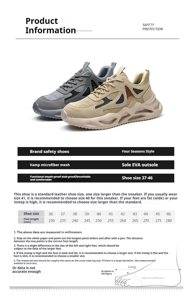 Lightweight Safety Shoes Men Work Shoes Steel Toe Work Boots Breathable Outdoor Sneakers Man Breathable Shoes Protective Boots