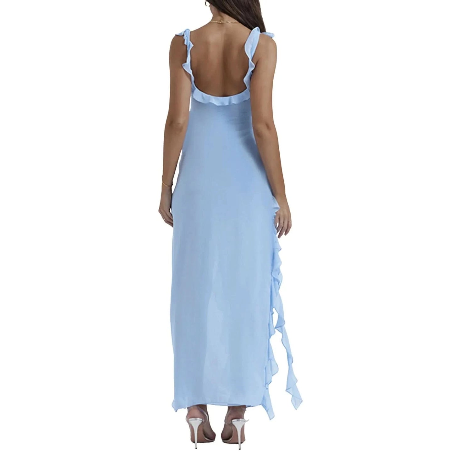 Elegant High Slit Streamer Ladies Dress Sexy Square Neck Slip Dresses Hot Girl Style Long Dress Ruffle Irregular Party Dresses - M & M Global