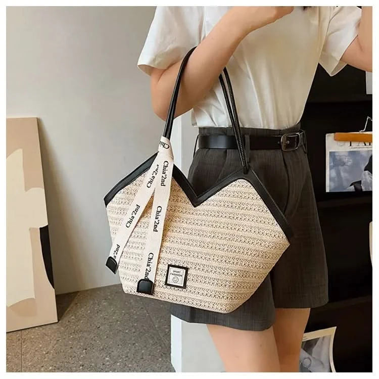 Straw Beach Bag Vintage Handmade Woven Shoulder Bag Raffia circle Rattan bags Bohemian Summer Vacation Casual Bags - M & M Global