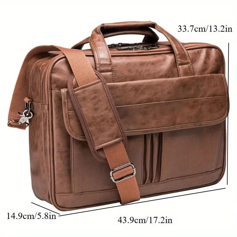Vintage Messenger Bag for Men 17 Inch Laptop Briefcase Multi Pocket Faux Leather Shoulder Bag Business Crossbody Bag Travel - M & M Global