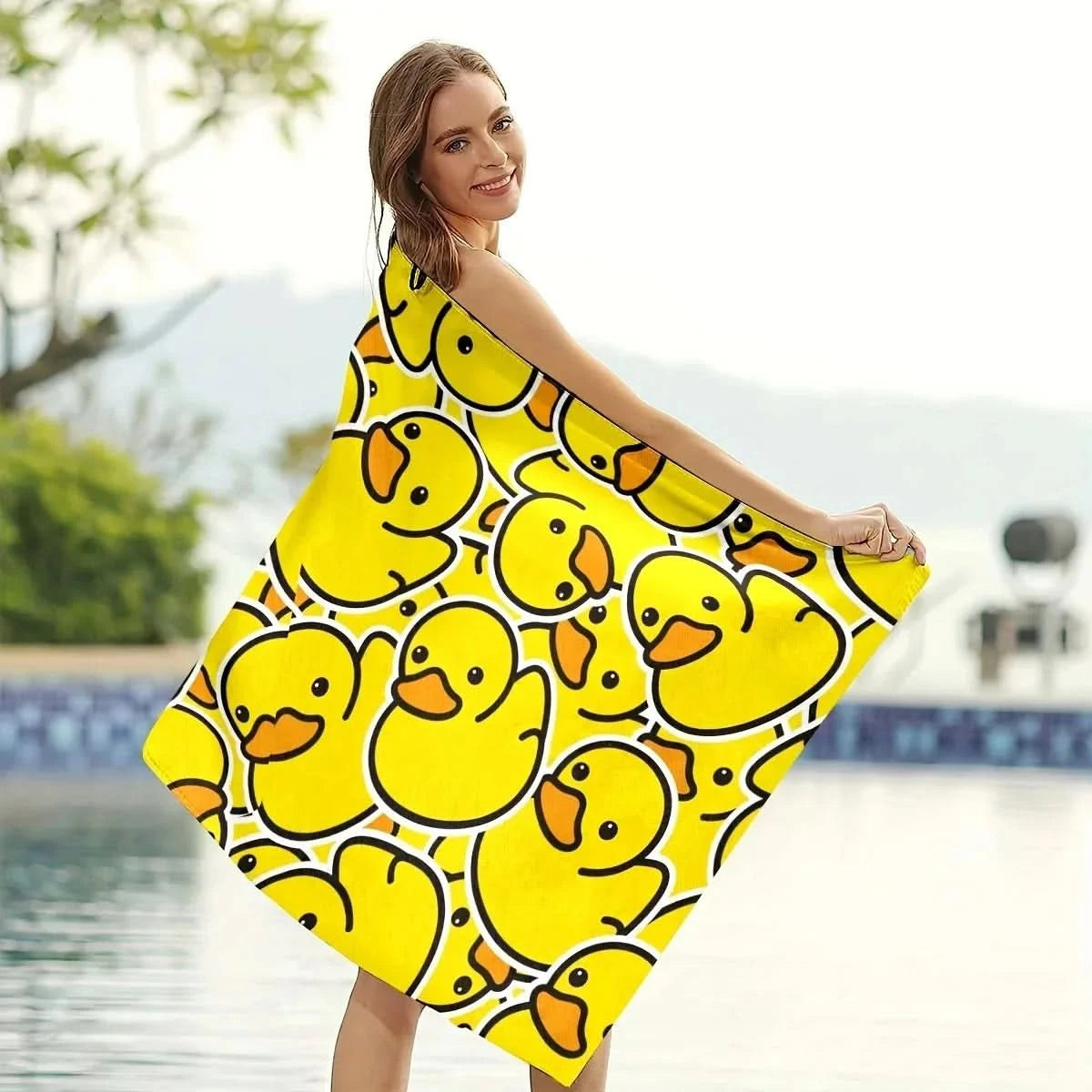 Extra Large Quick-drying Microfiber Beach Towel with Chic Duck Design - Super Absorbent, Lightweight and Stylish - M & M Global