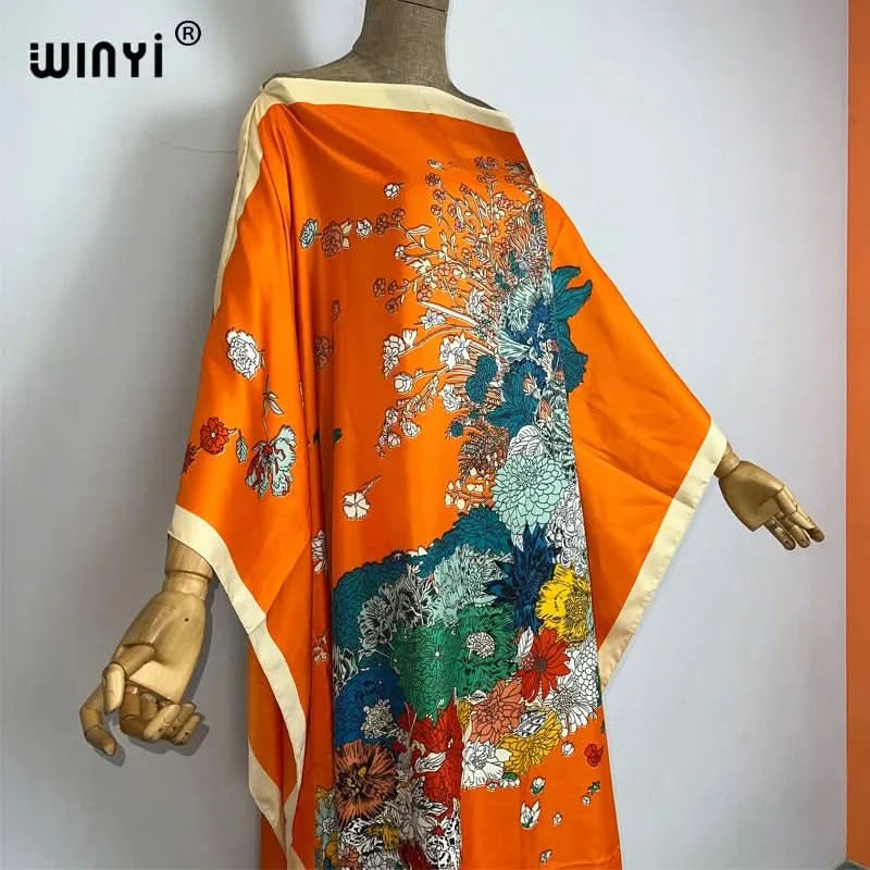 WINYI 2023 new Africa Fashion boho Popular printed twill Kaftan Maxi dress Summer Beach Bohemian Caftan long dress for lady - M & M Global