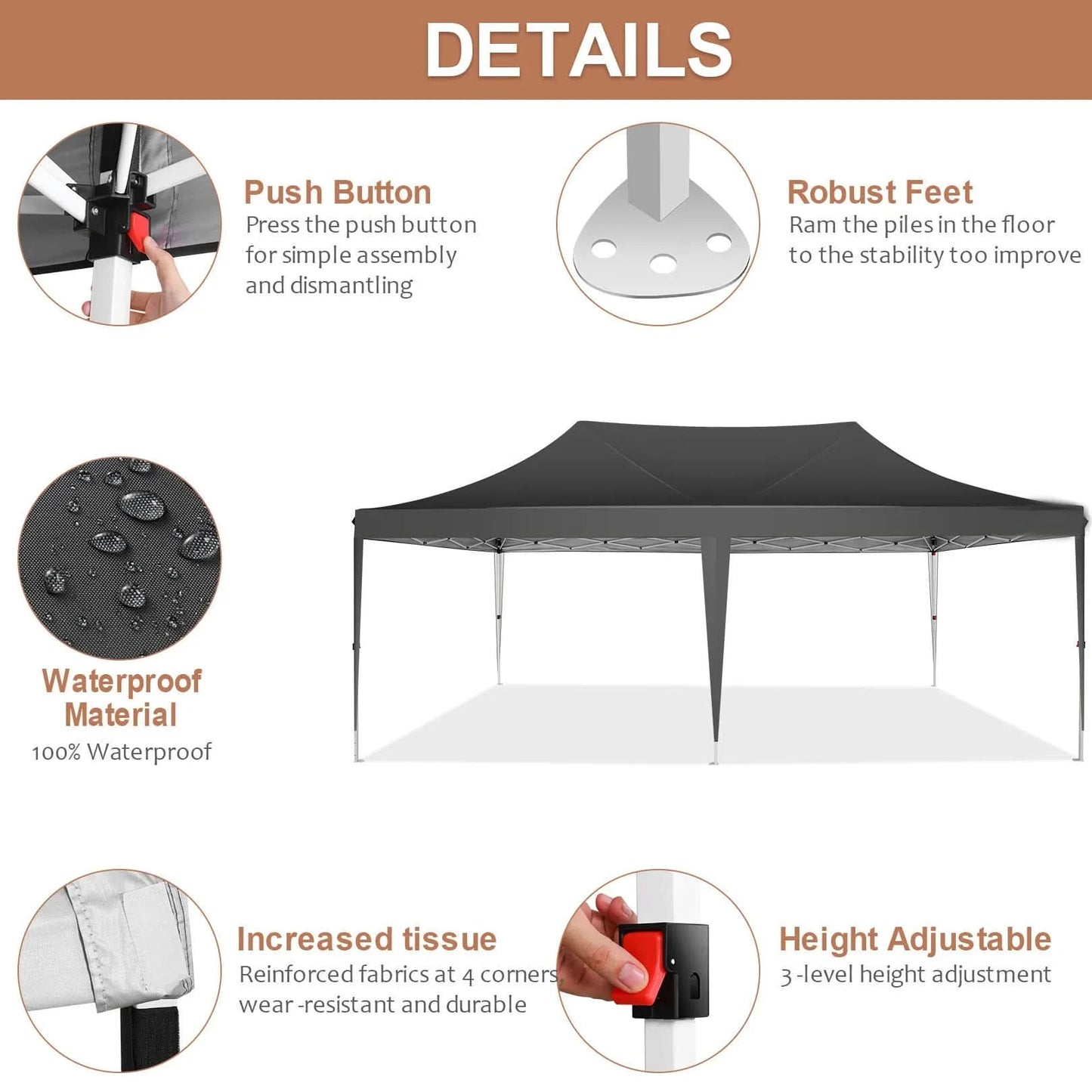 10x20 Pop Up Canopy Tent with 6 Sidewalls, Wedding Party Tent Outdoor Canopy UV50+ Waterproof Canopy Tent Outdoor Gazebo
