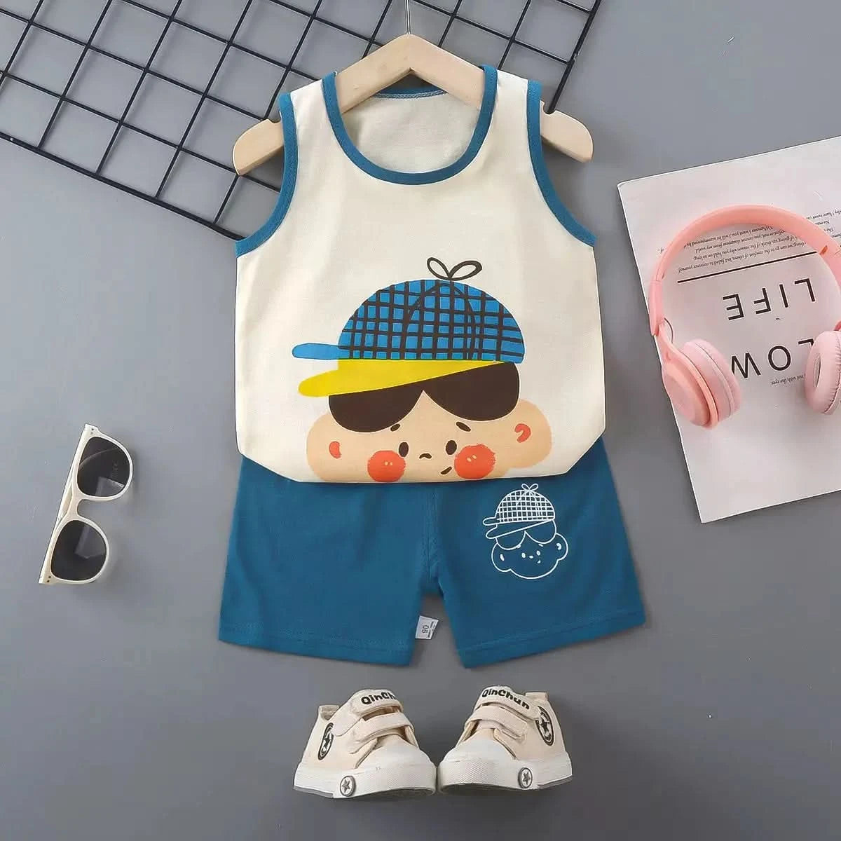 1 Set Summer Cotton Children Sets Kids Clothes Boys Girls Vest Suit Children's Clothing Baby T-Shirts Shorts Tank Top Sleeveless - M & M Global