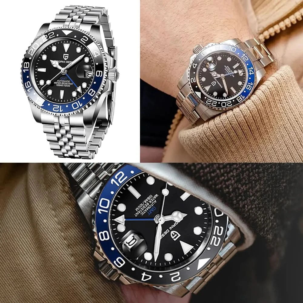 PAGANI DESIGN PD-1662 Luxury GMT Men Mechanical Wristwatch Sapphire Glass Stainless Steel 100M Waterproof Automatic Watches - M & M Global