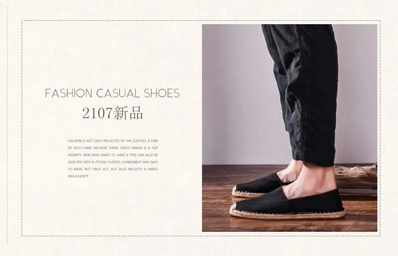 Women Sewing Flax Shoes Slip on Loafers Casual Shoes Man Espadrilles Hemp Canvas Flat Shoes Plus Size Fisherman Driving Footwear - M & M Global