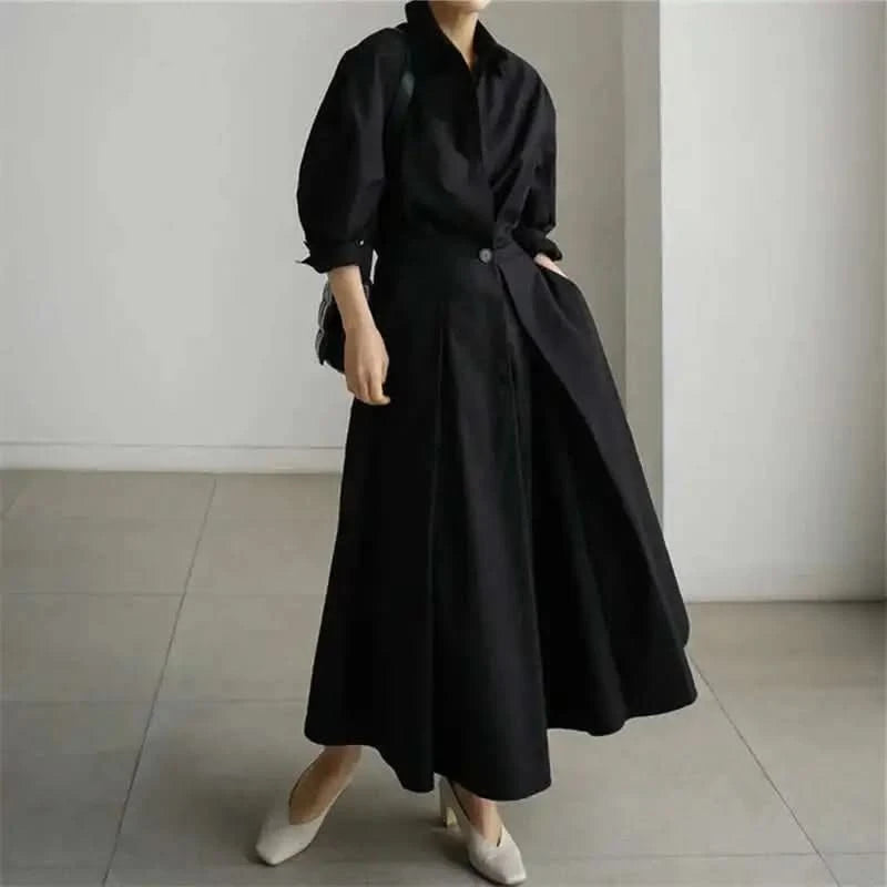LANMREM Women's Clothing Long Dress Turn Down Collar With Button Pockets Loose Casual Dresses Female Streetwear Fashion 2C2019 - M & M Global