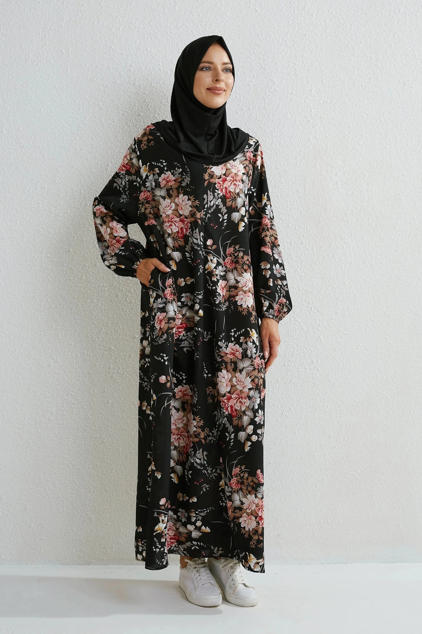 Muslim Dresses Women Maxi Dresses Mujer Vestidoes Female Loose Dresses Full Sleeve Printed Floral Casual Robe Long Dress - M & M Global