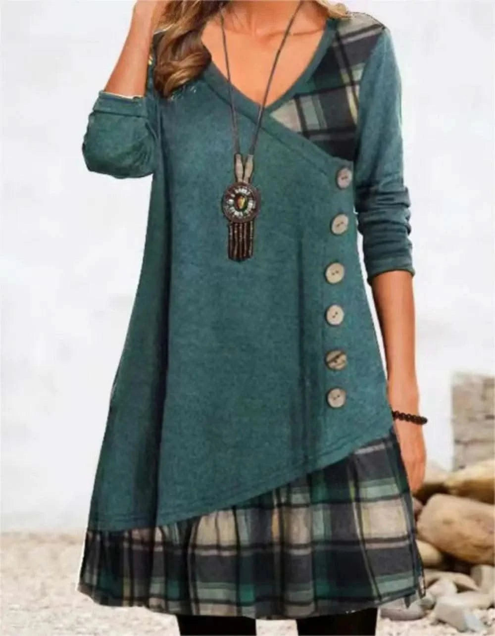 Dresses for Women European and American autumn and Winter Elegant Everyday Loose Party Dress Buttons Long Sleeve Dress - M & M Global