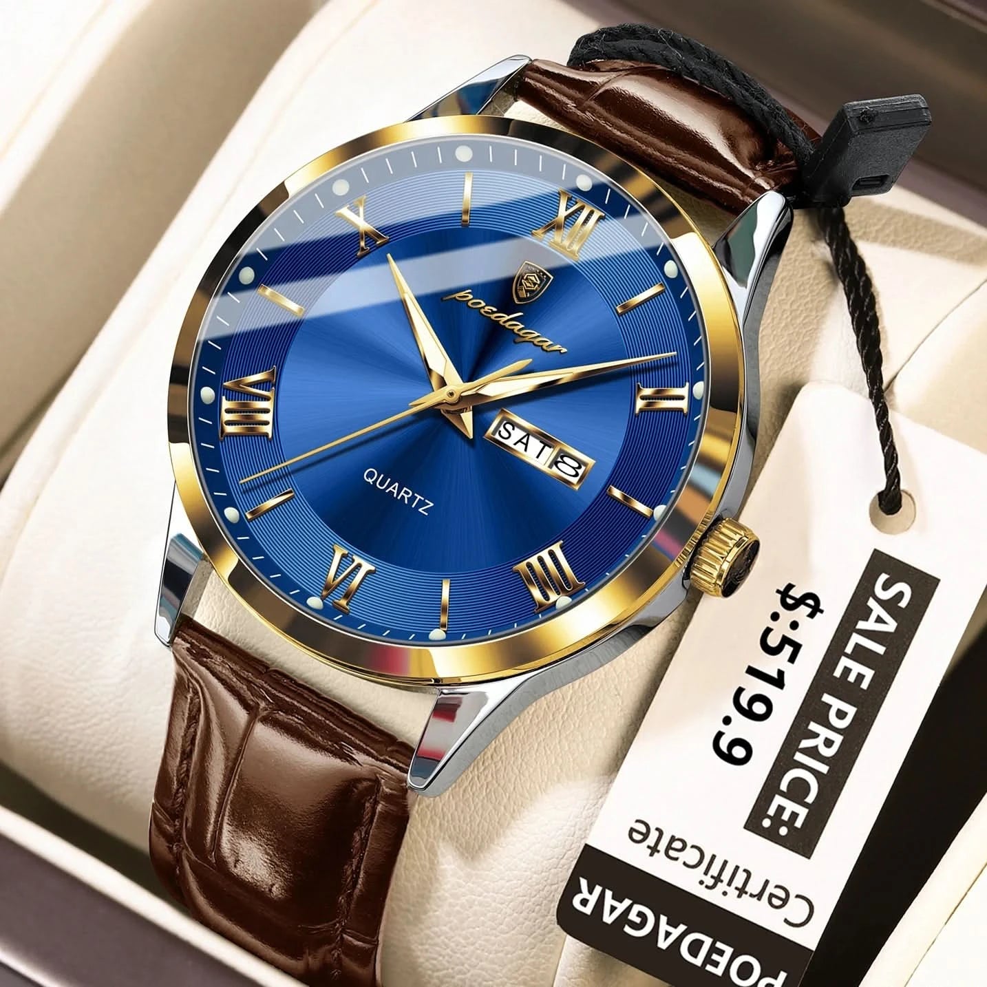 POEDAGAR Top Luxury Watch For Men Military Waterproof Luminous Date Week Man Wristwatch Leather Men's Quartz Watches Sport Reloj - M & M Global