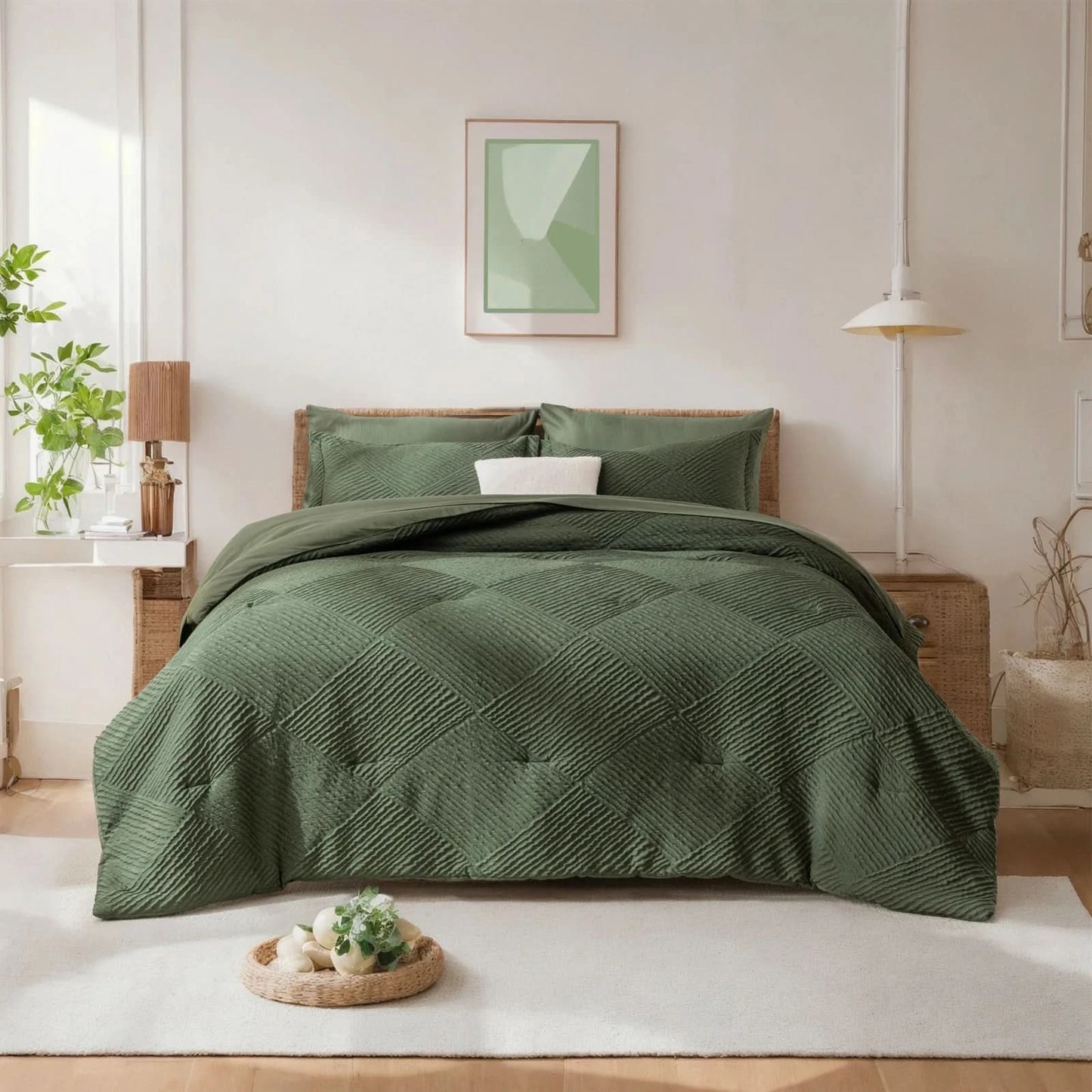 solid striped check Comforter set, soft microfiber, lightweight and breathable, easy to care for - bedding set for all seasons