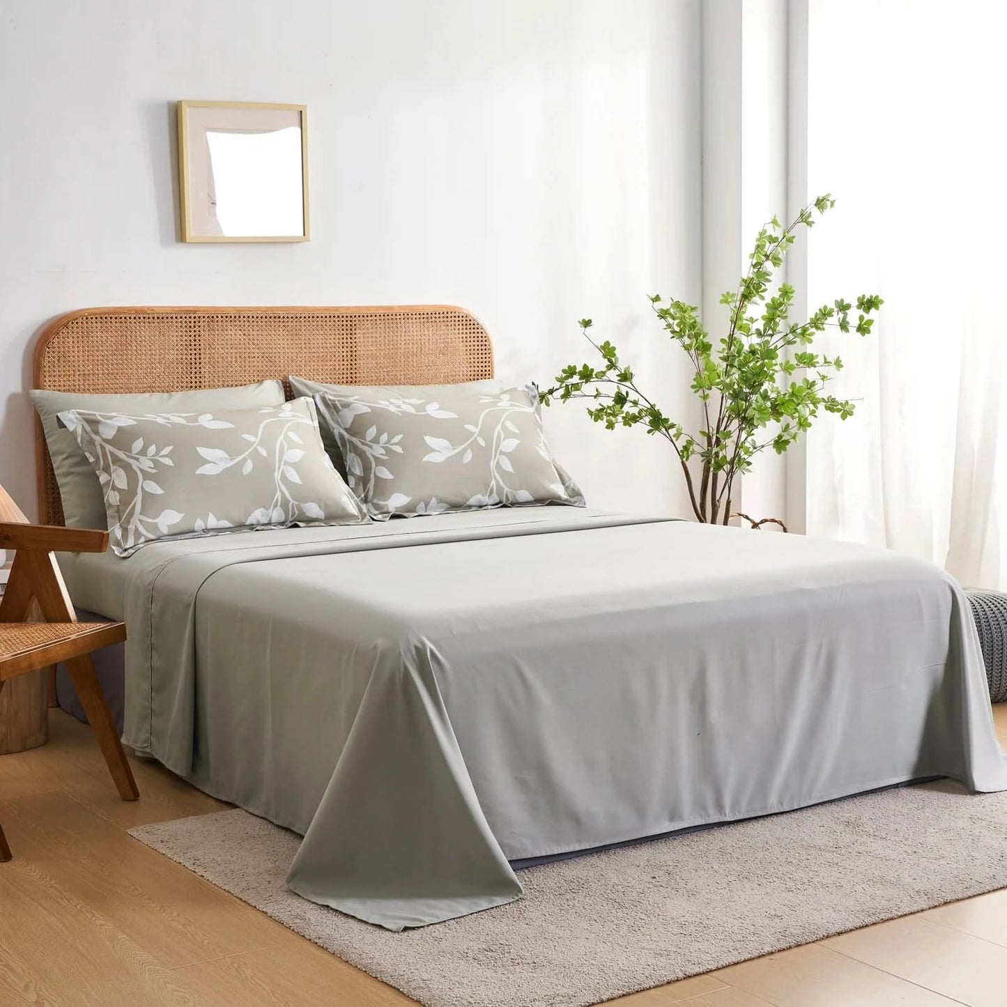 7Pcs Leaf Printing Comforter Set for Queen, warm khaki, soft , comfortable,room decoration,ideal gift, universal for all seasons