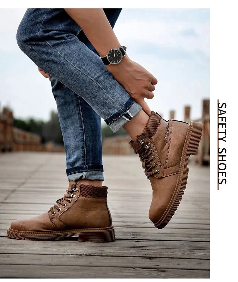 Men's Waterproof Steel Toe Work Boots High-Top Safety Shoes Slip Resistant Protective Boots Indestructible Comfort Arch Support
