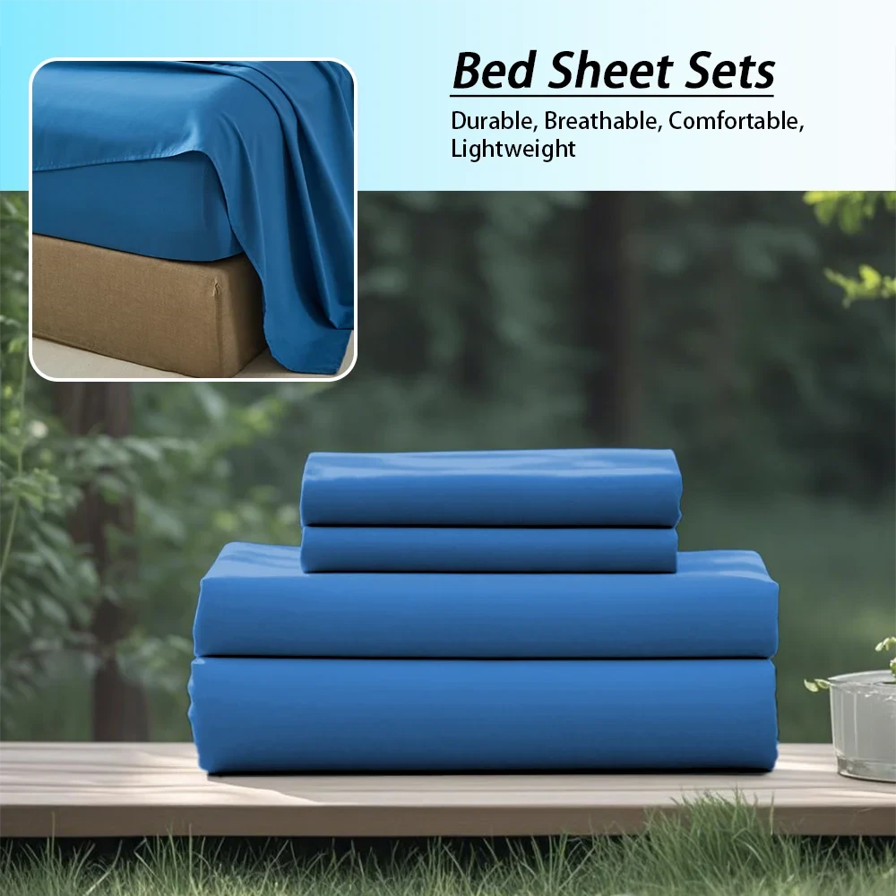 3/4PC Solid Color Bedding Set – Soft & Fashionable All-Season Bed Sheets with Fitted Sheet, Flat Sheet & Pillowcases