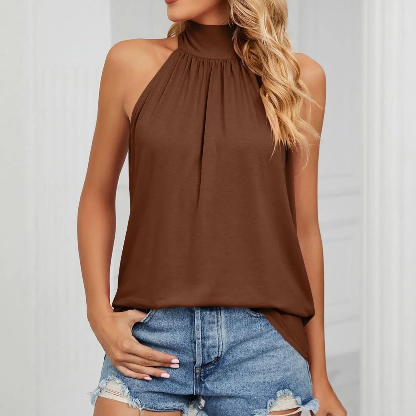 Women's Elegant Blouses Shirts Sleeveless Silk Strap Summer Blouses For Women Fashion 2023 Hanging Neck Lace Up Tops Blouse - M & M Global