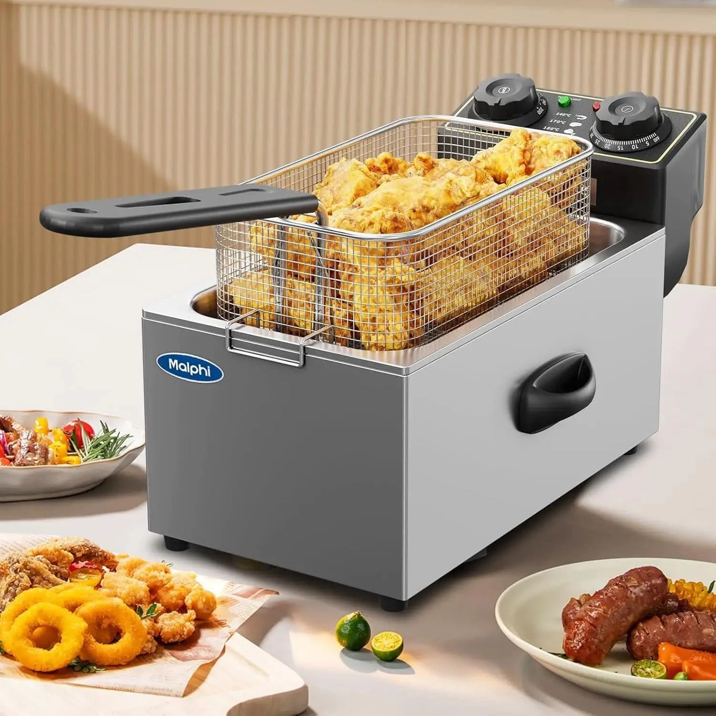 3 Litre Deep Fat Fryer Adjustable Temperature, Chip Pans - Basket & Lid - Fast 2000w High Power, Electric Oil Pot - Overheat Pro - M & M Global