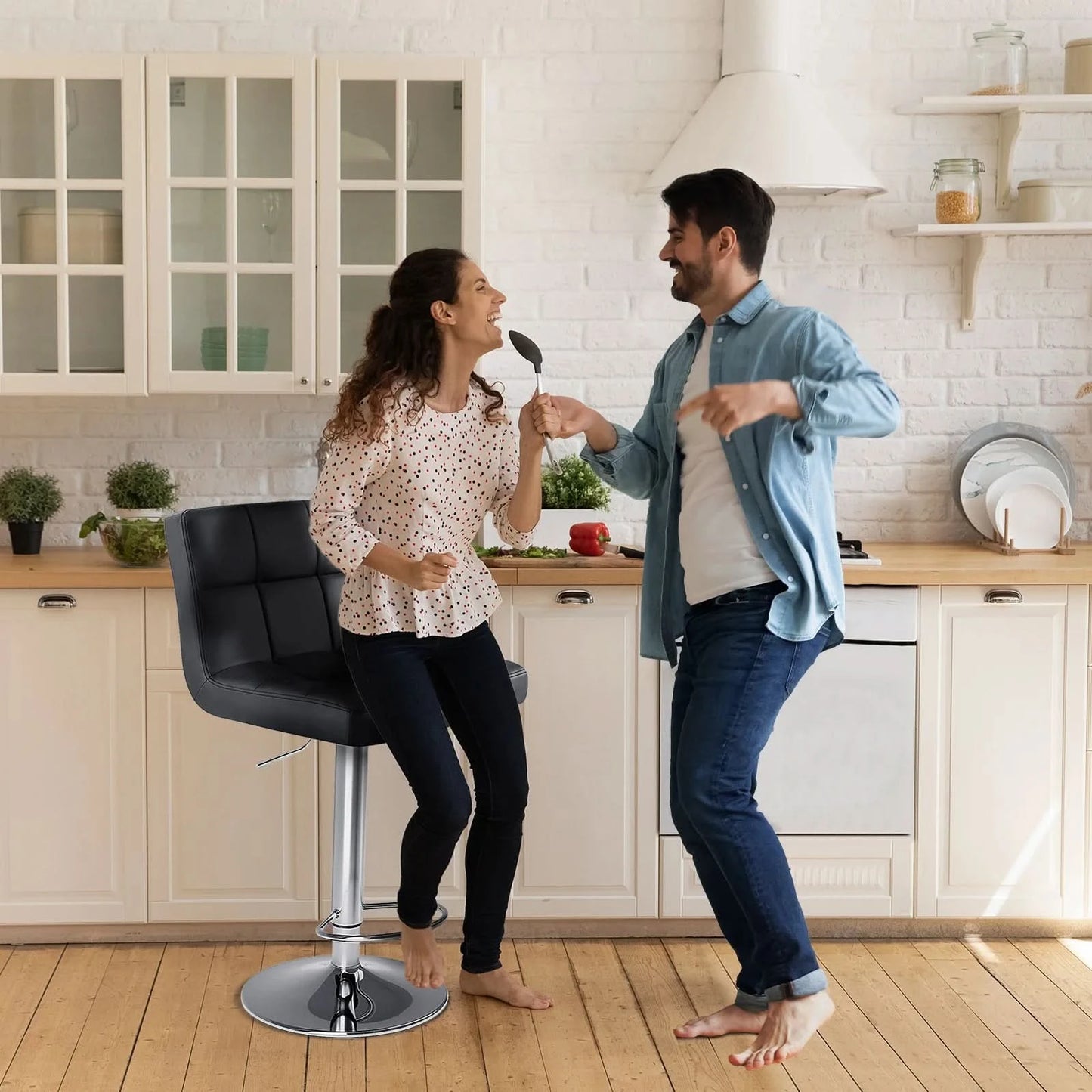 JHK PU Leather Bar Stools Set of 2,Upholstered Counter Height Bar Stools,SGS Certified Gas Gylinder Comfortbale Backrest