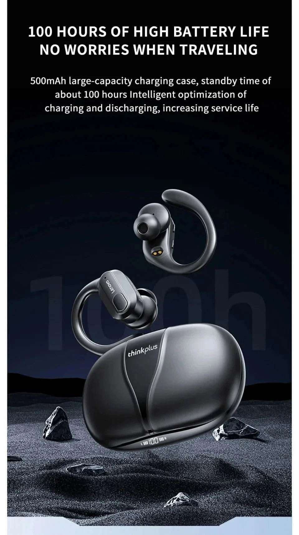 100% Lenovo Official Genuine Thinkplus XT80 Wireless Bluetooth Earphones 100h Ultra-long Battery Life Waterproof Sport Headphone - M & M Global