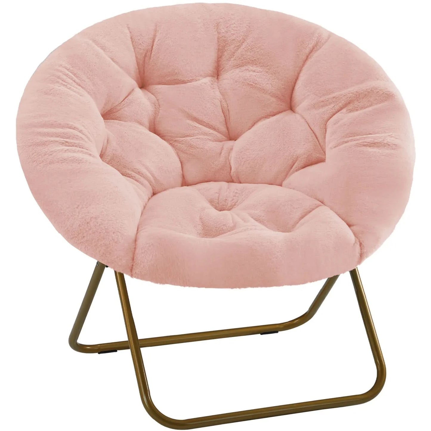 JHK Cozy Saucer Chairs Faux Fur For Living Room Folding Thick Padded Seat Metal Frame X-Large Reading Lounge Furniture