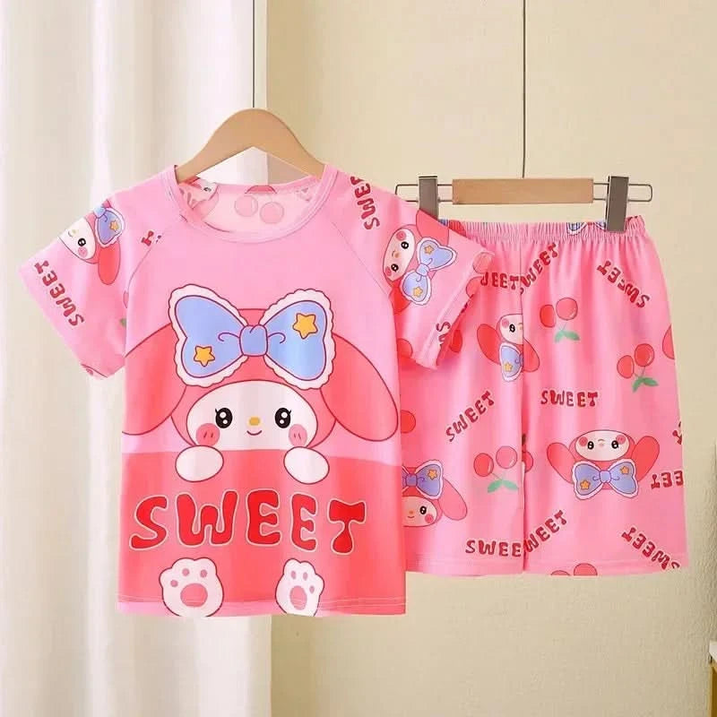 Saniro Hello Kitty Clothes Set Short Sleeve 2pcs Tshirt+Short 1 2 3 Years Old Summer New Clothing Girls Casual Loose - M & M Global