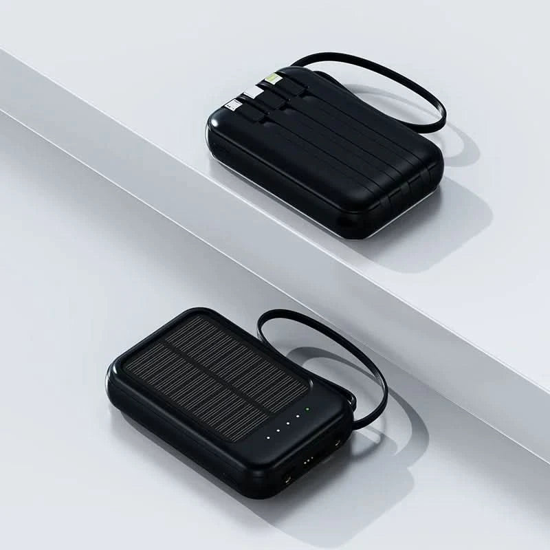 Solar Power Bank Built 4 Cables Portable Charger External Spare Battery Mini Powerbank with LED Light for IPhone Xiaomi Huawei - M & M Global